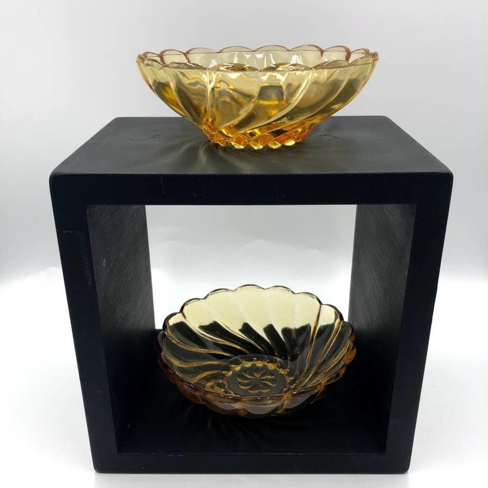 Vintage Amber Glass Berry Finger Bowls Set of 2